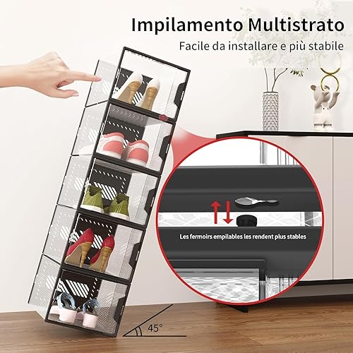 MYHMCT Boîtes à Chaussures,12 pcs Boîtes de Rangement Chaussures en Plastique Transparent Empilables avec Porte Magnétique, pour Chaussures Jusqu'à la Pointure 46 - Nail Gallerys