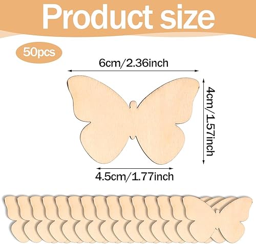 Lot de 50 disques papillon en bois de 60 mm - Décoration en bois - Papillon en bois à peindre, pour mariage, artisanat, bricolage, peinture, décoration, cadeau, scrapbooking - Nail Gallerys