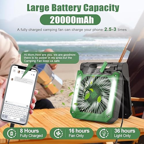 20000mAh Ventilateur Solaire Camping Batterie Ventilateur Rechargeable avec LED 3 Vitesses Mini Ventilateur Portable 90° Rotation Type-C USB Ventilateur de Table avec Minuterie pour Tente Voyage Pêche - Nail Gallerys