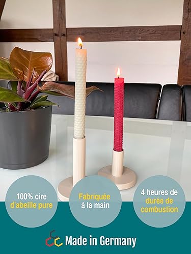 Wachsmann Lot de 2 bougies en cire d'abeille roulées à la main, 100 % cire d'abeille, dans de nombreuses couleurs, fabriquées en Allemagne - Nail Gallerys