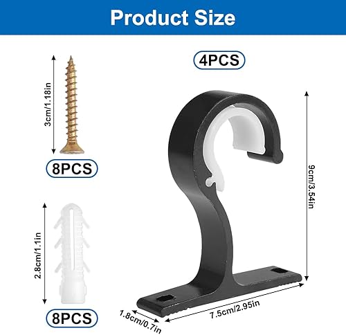 4 Pièces Supports Rideau Plafond 25-28mm Support Tringle Rideaux Plafond Avec Vis, Alliage D'Aluminium Support Rideau Plafond, Support de Tringle à Rideaux pour Les Plafonds ou Les Murs (Noir) - Nail Gallerys