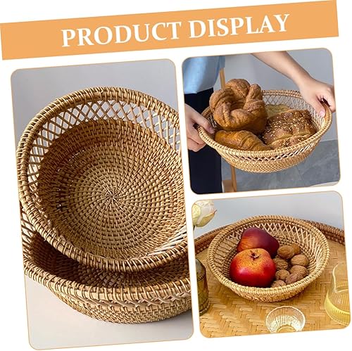 PRETYZOOM Panier Rond Rotin pour Servir Stockage de Fruits Collations Décoratif pour Table Cuisine - Nail Gallerys