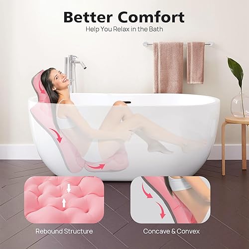 Coussin de bain doux - Tapis de bain tout le corps - Maille aérée - Coussin de bain très élastique avec 10 ventouses antidérapantes puissantes - Appuie-tête - Dossier confortable pour baignoire (rose) - Nail Gallerys