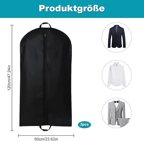 Lot de 3 sacs à vêtements de qualité supérieure, noirs, sac de transport, housse anti-poussière pliable avec poignée de transport et fermeture éclair, housses imperméables pour costume, vestes, - Nail Gallerys