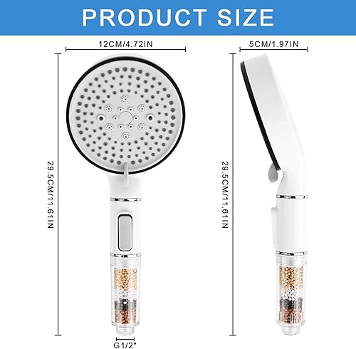 RUCUDIM Pommeau de douche avec filtre, économiseur d'eau, haute pression avec 5 types de jet, douchette à main contre le calcaire, type de jet de pluie, pour eau dure, chlore résiduel, métal lourd - Nail Gallerys