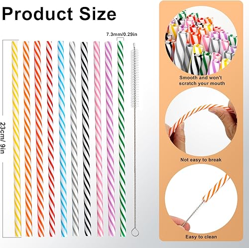 Lanovuto 60 Pièces Paille Plastique, Pailles Reutilisable avec Brosse de Nettoyage, Paille Bubble Tea, pour Cocktails, Jus, Smoothie (23 cmX7 mm) - Nail Gallerys