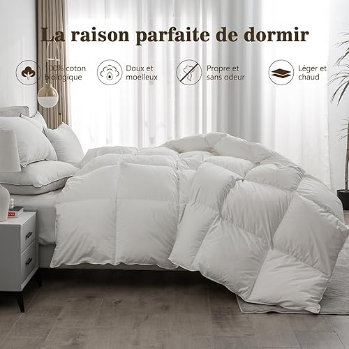 BPC Couette en Plumes d'oie et Duvet 135x200 cm, Couettes pour Hotel de Luxe Naturelle 4 Saisons, 100% Coton Biologique, Certifiée Oeko-Tex et RDS, Couette 1 Personne Blanc, Fluffy Medium Down Duvet - Nail Gallerys