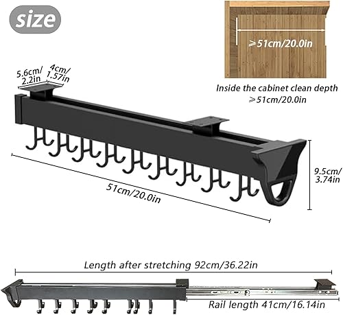 Support de rangement mural et multifonctionnel à faible encombrement avec fonction coulissante pour balai et serpillière, pour placard, armoire, penderie, cuisine, garage, 41 cm - Nail Gallerys