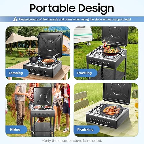 TFIANYNI Plaque de cuisson à gaz autonome à 4 feux - 49 x 49 x 79 cm - Ng/Lpg - Fond surélevé - Avec couvercle - Portable - Pour famille ou camping - Blanc - Nail Gallerys