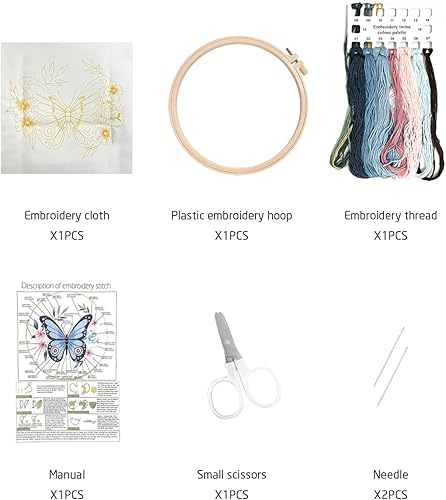 TIMJJG Ensemble de broderie papillon 1 pièce, avec un mini ciseaux, broderie d'élément de fleur de papillon, kit de point de croix exquis de bricolage, adapté aux débutants, ameublement, décoration - Nail Gallerys