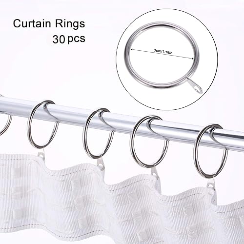 Heavenlife 30pcs Anneaux de Rideaux & 100pcs Crochets de Rideaux, Métal Anneaux Suspendus Diamètre Intérieur de 30mm pour Rideaux Drapé et Tringles, Argent - Nail Gallerys