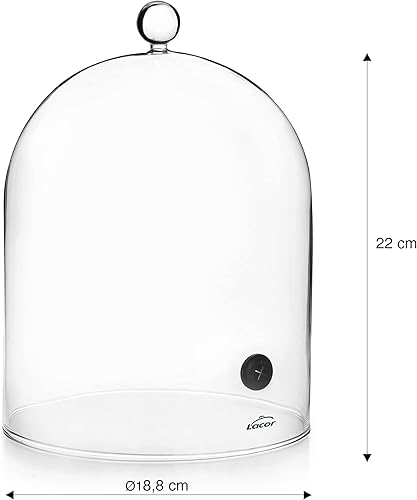 Lacor - 61811 - Hotte pour fumeur de cocktail, couvercle en verre avec valve, verre borosilicate, Max. 200ºC, Ø18,5 cm, Hauteur: 22 cm - Nail Gallerys