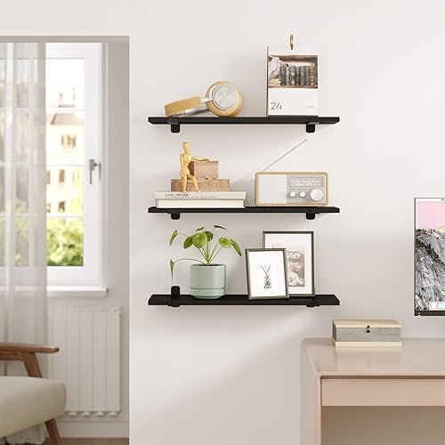 EUGAD Étagères Murales Lot de 3, Étagères Flottantes, Décoratives, Style Rétro, Charge Max. 15 kg/Étage, 60x20x7 cm, MDF et Fer, Marron et Noir - Nail Gallerys