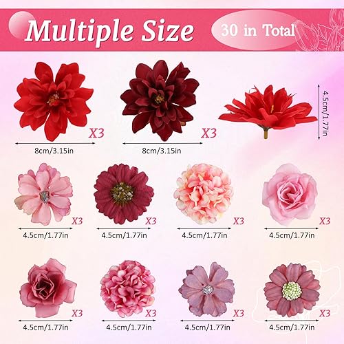 RISF Lot de 30 têtes de fleurs artificielles, 7 couleurs, pour le bricolage, 4,5 à 8 cm, mini fleurs en tissu, fleurs en soie pour bricolage, scrapbooking, mariage, maison - Nail Gallerys