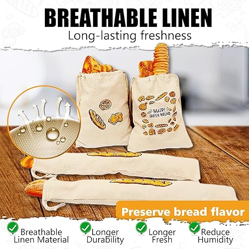 Auvstar Sac à Pain Réutilisable en Coton Lin - Cordon Respirant Frais - Paquet de 4 Pour Conserver Les Baguettes, Le Pain, Les Fruits et Légumes - Nail Gallerys