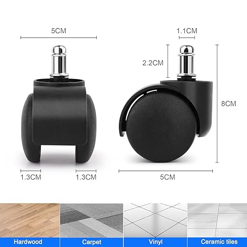 Roulettes Chaise de Bureau,Roulette Chaise Bureau,11x22 mm,Roulette pour Chaise de Bureau,Convient pour Parquets,Moquettes et Sols Durs (Noir) - Nail Gallerys