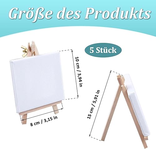 Mini Chevalets Avec Toile, 5 pièces, Set de Mini Chevalets en Bois, Toile 10 x 10 cm, avec Petit Chevalet 8 x 15 cm, pour la Décoration de Mariage, L'artisanat de la Peinture, L'affichage - Nail Gallerys