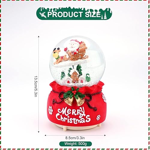 Boule de Neige de Noël Musicale Père Noël Elk Boule de Cristal Rouges Boule à Neige avec Lumières LED Changeantes Plays 8 Chansons Figurines de Noël Décorations pour Chambre à Coucher - Nail Gallerys
