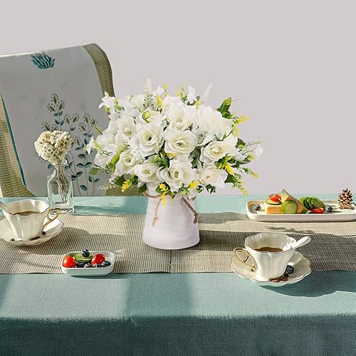 LESING Fleurs Artificielles dans Un Vase en Céramique Fausses Gardénia Fleurs en Soie Bouquet De Mariée Fleur Réaliste pour La Fête De Mariage Maison Décoration De Table Centres (Rose) - Nail Gallerys