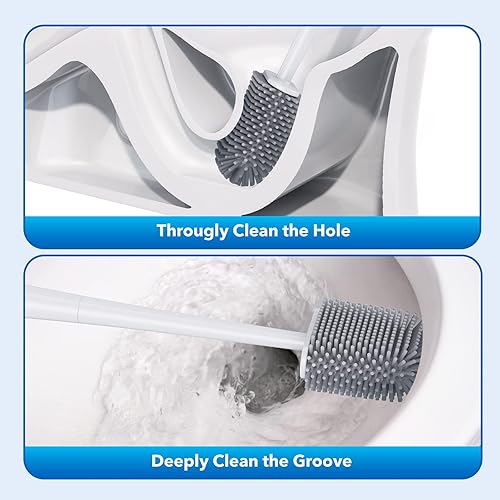 Brosse Toilettes WC,Balai WC vec Séchage Rapide Support Ventilé,Balayette WC vec Poils Silicone pour Un Nettoyage en Profondeur,Toilette de Salle de Bain (Blanc_2 Pcak) - Nail Gallerys