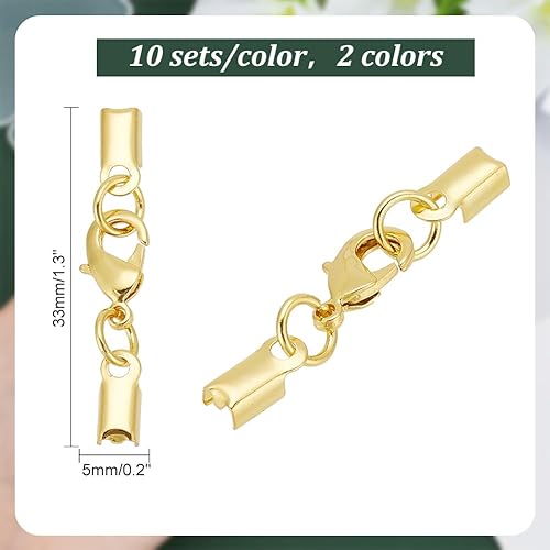 PH PandaHall 20 sets Fermoir Collier Attache Bracelet Fermoir Bracelet Cuir Fermoirs en Laiton Pince de Homard Avec Embouts de Cordon Terminators pour La Fabrication de Bijoux, Argent et Or - Nail Gallerys