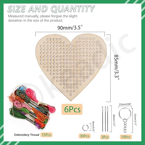 Keadic Lot de 78 kits de point de croix en bois 5 types, faites vos propres 15 porte-clés au point de croix, kit de couture en bois, étoiles et artisanat, décorations en forme de cœurs, kit de - Nail Gallerys