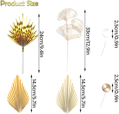 YILANJIN Decoration Gateau Anniversaire Or, Boules de Décoration pour Gâteaux, Gâteau Topper avec Feuilles de Palmier, Bohème Décoration de Gâteau pour Anniversaire, Mariage, Décorations de Fête - Nail Gallerys