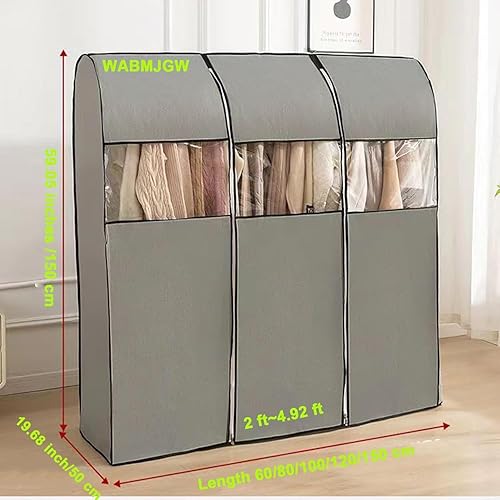 WABMJGW Housse de Tringle à vêtements Anti-poussière, Respirante, avec Fermeture éclair et fenêtre Transparente,pour Porte-Manteaux Suspendus de 1 m, 1,2 m et 1,5 m de Long,Grey-100x50x150cm - Nail Gallerys