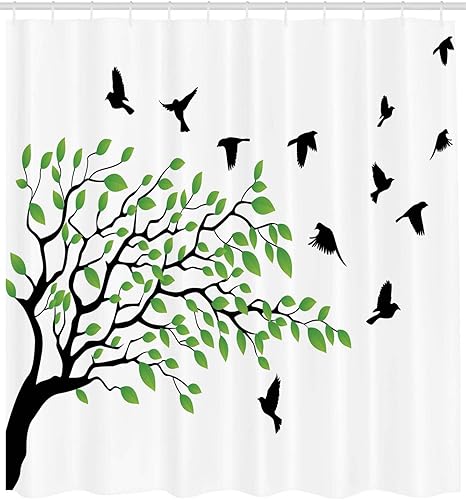 ABAKUHAUS Paysage Rideau de Douche, Montagne Frozen Lake, Tissu Ensemble de Décor de Salle de Bain avec Crochets, 175 cm x 220 cm, Vert Blanc - Nail Gallerys