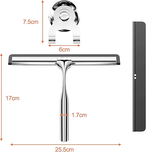 Gvolatee raclette de Douche en Acier Inoxydable, raclette Douche Silicone avec Crochet, sans perçage, Essuie-Glace de fenêtre pour Salle de Bain, Miroir, carrelage, Nettoyage des vitres, Pare-Brise - Nail Gallerys