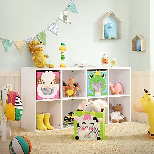 SONGMICS Boîtes de rangement, lot de 3, Organisateurs de jouets, Coffre, Panier, pliables, pour chambre d'enfant, salle de jeux, 27 x 27 x 27 cm, thème animaux, Bleu, vert et rose RFB01PG - Nail Gallerys