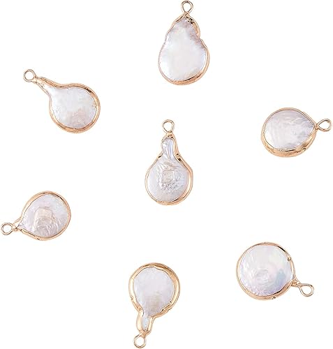 Airssory 5 Pcs Perles d'eau douce naturelles Pendentifs en perles de culture baroque avec des conclusions en laiton Drop Charmes de perles en vrac pour la fabrication de bijoux - 18~20mm - Nail Gallerys