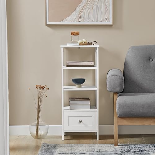 SoBuy Table d’Appoint Haute Bout de Canapé Étagère de Rangement pour Salon Bureau Cuisine en 3 Niveaux avec 1 tiroir - 30x28x74 cm, FBT91-W - Nail Gallerys