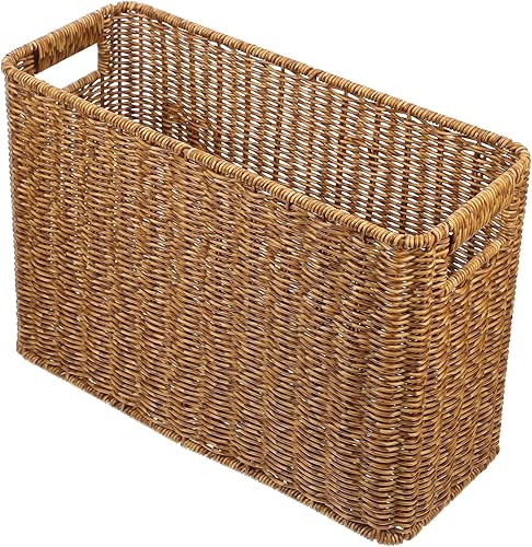Housoutil Panier de rangement pour magazines en jonc de mer tissé porte-documents carré étroit panier de rangement livre panier en osier panier de rangement pour bureau à la maison - Nail Gallerys