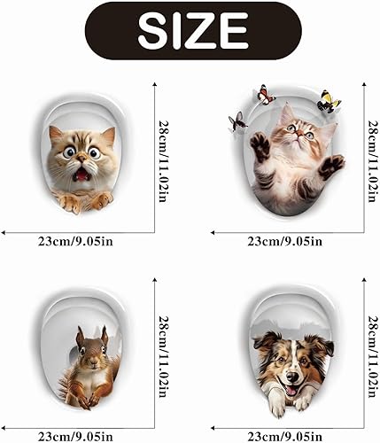 PIMXL Stickers Abattant WC, Lot de 4 Stickers Toilette avec des Animaux Mignons, Muraux De Salle De Bains Étanche Amovible Mur Animal Affiche De Voiture, Autocollant 3d En Forme De Chat Mignon - Nail Gallerys