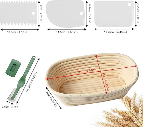 EMAGEREN Banneton Pain en Rotin Banneton Pain Ovale avec Grattoir à Pâte Lame et Tissu en Lin Banneton Osier Facile a Utiliser Banneton Boulangerie Imperméabilité pour Pâte Boulangerie Cuisine - Nail Gallerys