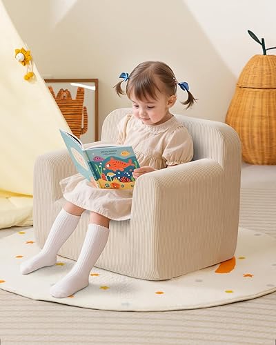 BEJOY Chaise pour enfant - Canapé en mousse ultra douce - Siège individuel - Lit en velours côtelé - Pour garçons et filles - Beige - Nail Gallerys