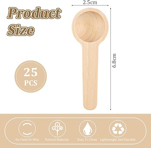 DECARETA 25 PCS Petite Cuillère Ronde en Bois pour Sel, Épices, Cuisine, Confiture et Sucre - Mini Cuillère à Épices - Nail Gallerys