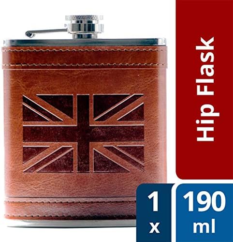 Flasque en acier inoxydable avec housse en cuir marron Motif drapeau britannique - Nail Gallerys