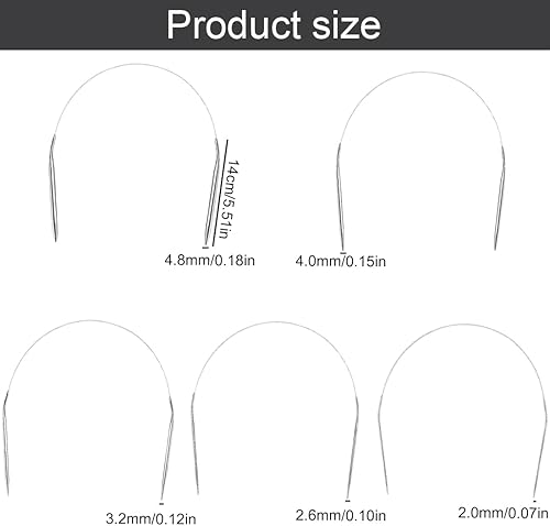 WUSJCOF 5 pièces aiguilles à tricoter circulaires pratiques en acier inoxydable, légères pour débutants et arthrite (40 cm) (2.0mm - 4.8 mm) (Acier inoxydable) - Nail Gallerys