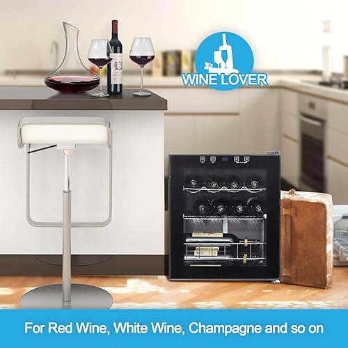 SMETA Cave a Vin 12 Bouteilles, Cave à Vin Encastrable 46L, Réfrigérateur à Vin, Température 3-18°C, Porte Verre, Éclairage Intérieur LED,Panneau de Commande Tactile,Étagères en Acier Inoxydable,Noir - Nail Gallerys