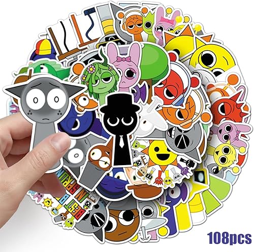 CUZYP Lot de 108 autocollants Sprunki pour scrapbooking, autocollant scrapbooking pour livres, skateboard, ordinateur portable, guitare, valise - Nail Gallerys