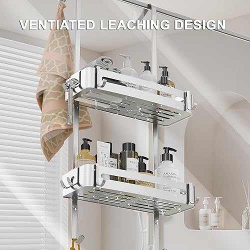 AIGOCITY Étagère de douche à suspendre, sans perçage, noire, pour portes de douche en verre, design réglable en hauteur avec 3 crochets pour ranger le shampooing et le gel douche dans la salle de bain - Nail Gallerys