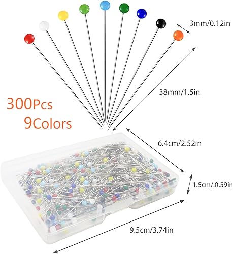 Redamancy Épingles Couture, 300 Pcs Epingle à Tête Ronde en Verre, 38 mm Epingles Couturiere Multicolores, pour Mercerie/Patchworkde/Couturière/Bijoux/Bricolage Décoration/Couture et d'Artisanat - Nail Gallerys