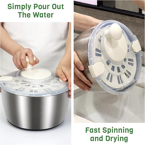 Ulable Essoreuse à Salade - Grande capacité de 4,7 l - en Acier Inoxydable - avec Bouteille Compressible - pour Fruits, légumes, Salade, Salade - avec poignée - Essoreuse à Salade - Nail Gallerys