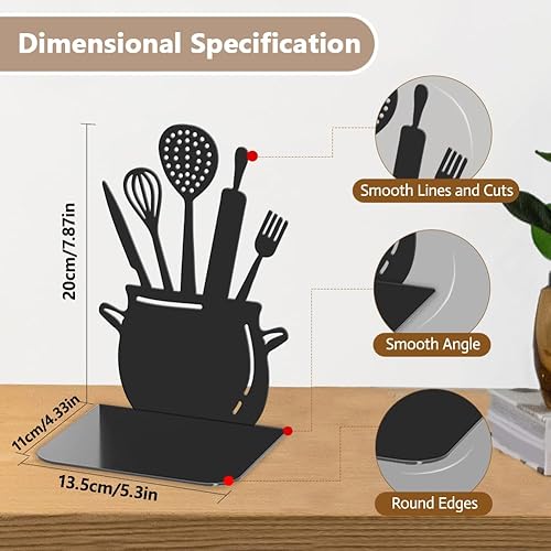 Hobbspring 1 paire de serre-livres de cuisine noirs de 11 x 13,5 x 20 cm, cuillère décorative avec tapis antidérapant pour livres de cuisine, bloqueurs de livres de cuisine, support de livre de - Nail Gallerys