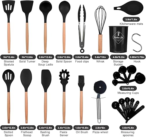ONATISMAGIN Lot de 35 ustensiles de cuisine en silicone antiadhésif, coend une spatule, une cuillère fendue, une cuillère, une roue à pizza, un crochet et plus encore (rouge) - Nail Gallerys