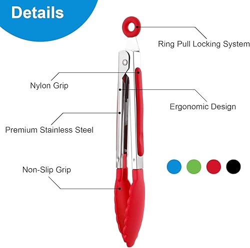 Pinces de Cuisine,4 PCS Pince Barbecue en Acier Inoxydable avec Embouts en Nylon Ustensiles de Cuisine pour Cuisiner - Nail Gallerys