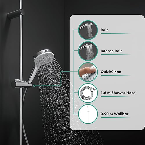 hangrohe Crometta - Set de douche, Ensemble de douche avec douchette, barre de douche 65cm, support de douche, flexible de douche 160cm et porte-savon, Blanc/chromé, 26553400 - Nail Gallerys
