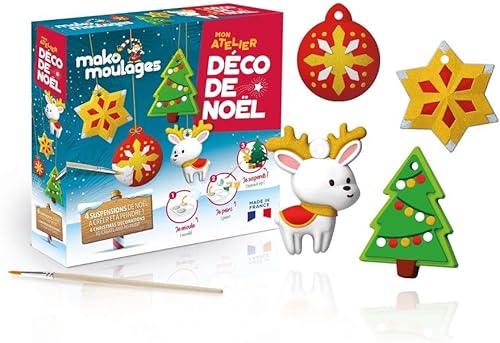 mako moulages - Mon Atelier Déco de Noël - Kit de Loisirs Créatifs en Famille - 4 Décorations de Noël en Plâtre à Peindre - Moule Réutilisable - Fête de Noël - Made In France - 39091 - Nail Gallerys